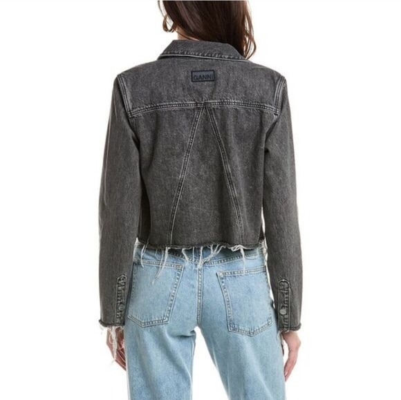 GANNI Womens Jacket Size EUR 42 / US Large Washed Black Denim Raw Hem Grunge - Picture 2 of 16